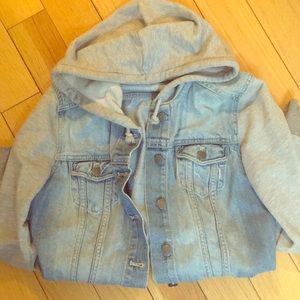Denim/Grey Cropped Hooded Jacket